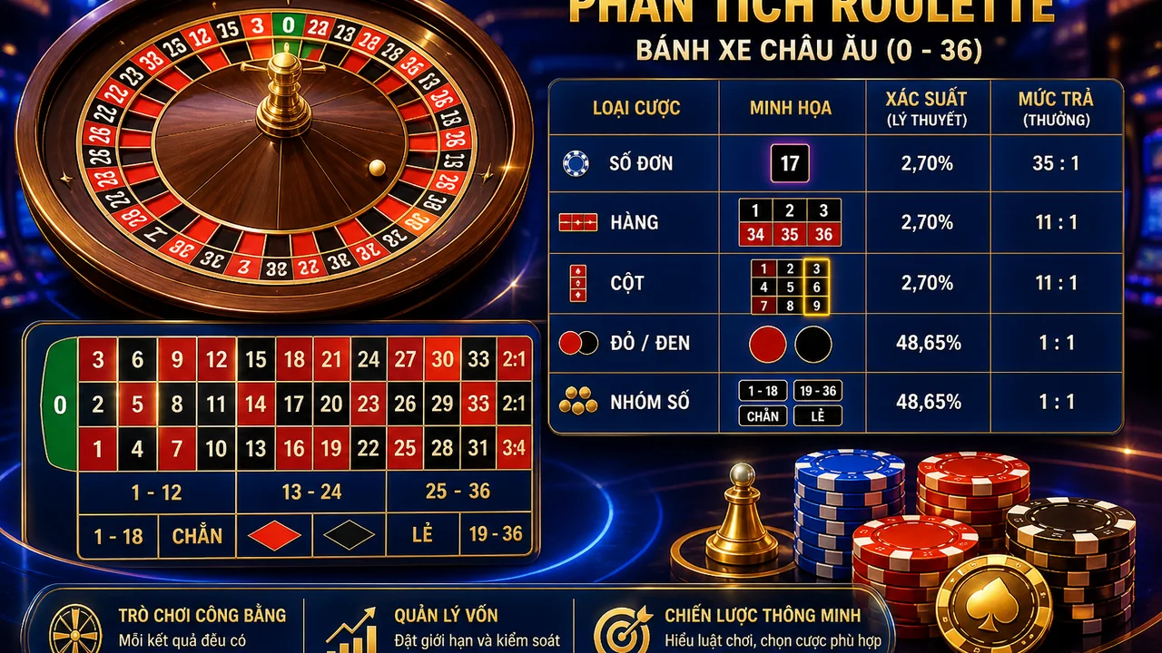 So sánh cược roulette dễ hiểu: xác suất, tiền trả và lợi thế nhà cái trên 68win