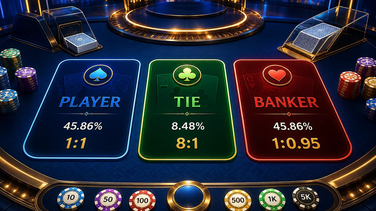 Chọn cửa nào trong baccarat? So sánh Banker Player Tie tại 68win