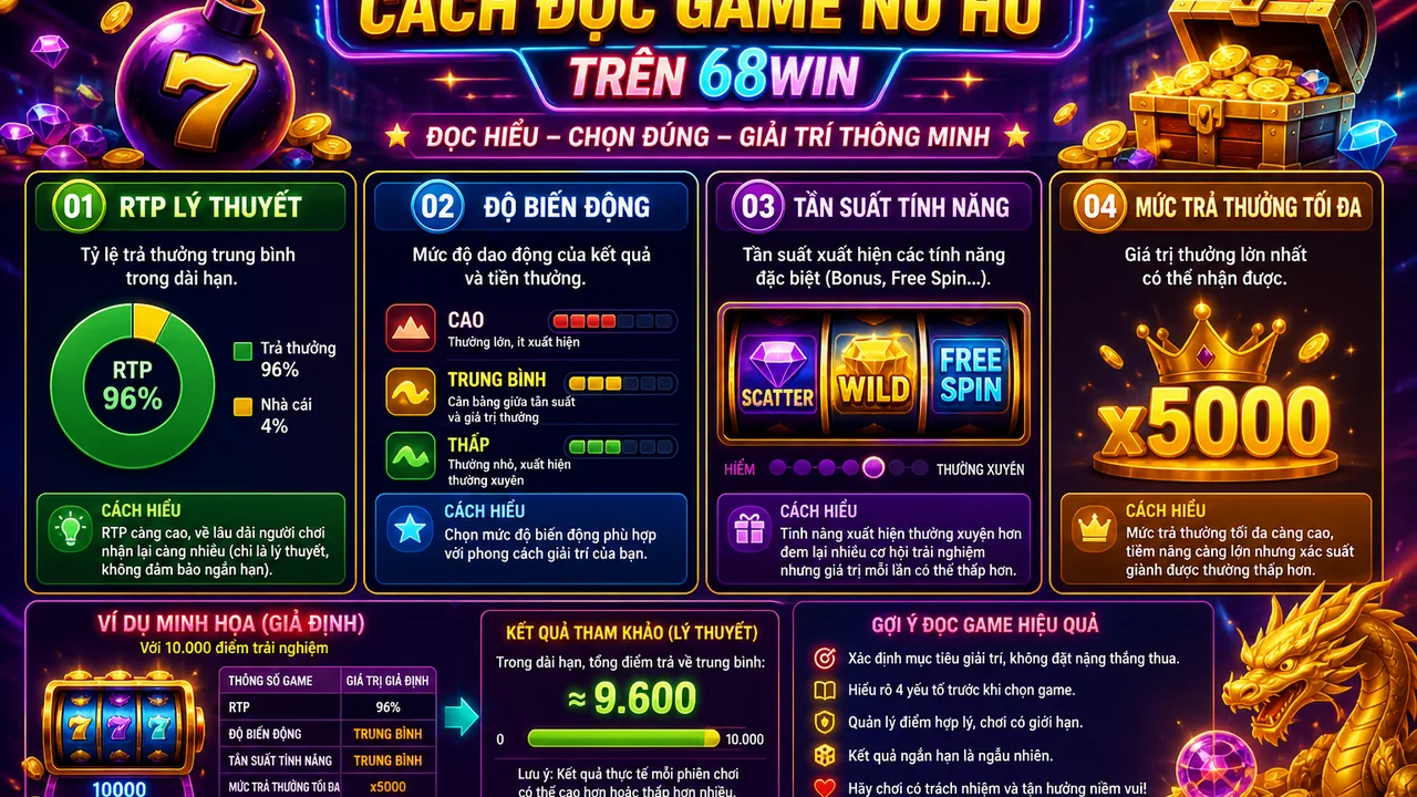 Đọc RTP và độ biến động game nổ hũ 68win sao cho đúng?