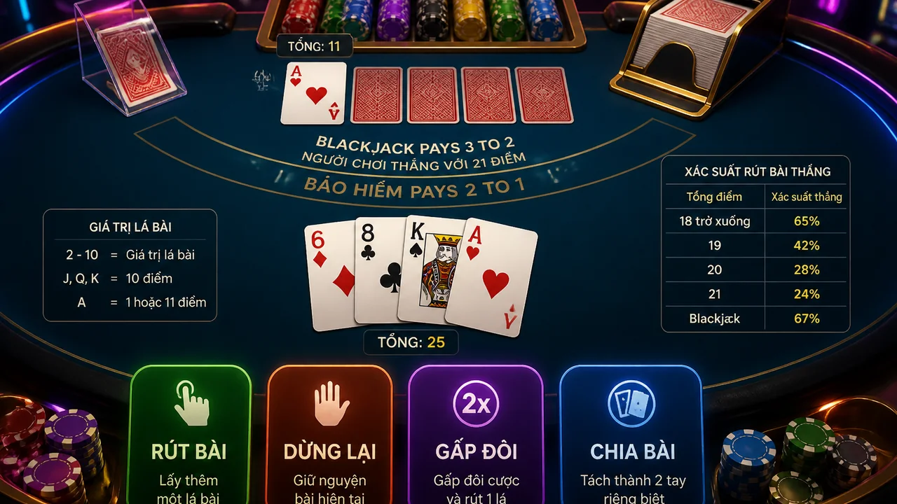 Hit hay Stand? So sánh xác suất 68win blackjack cho người mới