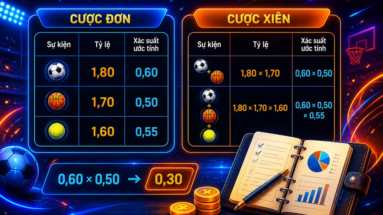 Cược đơn hay cược xiên: cách tính tỷ lệ và xác suất trên 68win