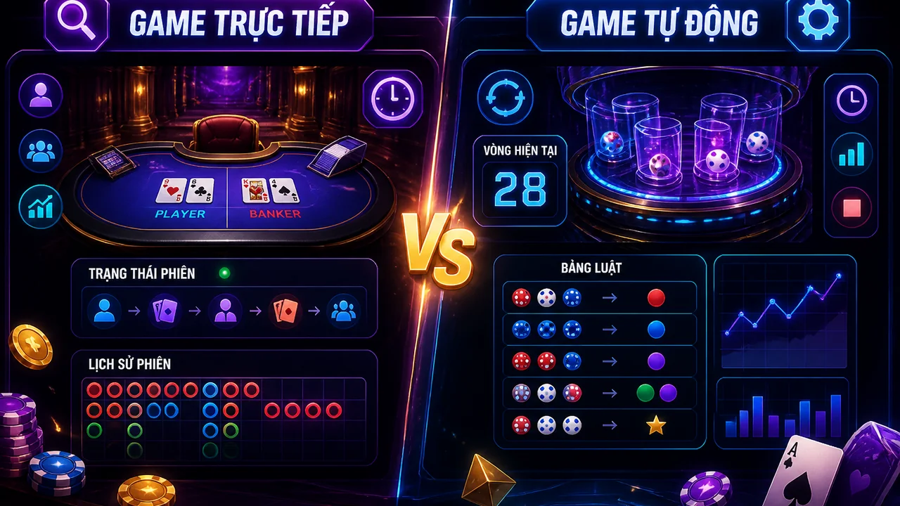 Nhịp chơi, luật và dữ liệu: 68win so sánh game trực tiếp và game tự động