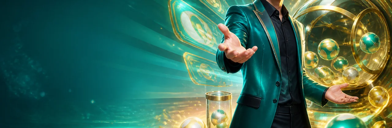 Banner tra cứu kết quả với bảng số phát sáng và người dẫn chương trình